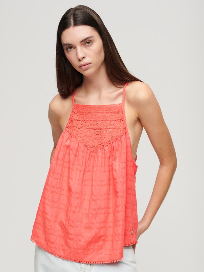 Superdry Tiered Cami Top, Blue Geo at John Lewis & Partners