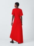 John Lewis Short Sleeve V-Neck Asymmetrical Hem Midaxi Dress, Red