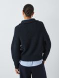 John Lewis Wool Cotton Zip Neck Jumper, Navy