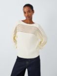 John Lewis Long Sleeve Cut Out Crepe Top, Ecru