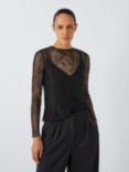 John Lewis Lace Long Sleeve Top, Black