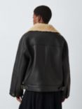 John Lewis Shearling Collar Leather Aviator Jacket, Black