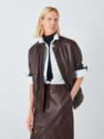 John Lewis Leather Bomber Jacket, Chocolate