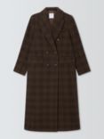 John Lewis Double Breasted Wool Check Coat, Brown/Multi