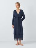 John Lewis Willow Lace Midi Dressing Gown, Navy