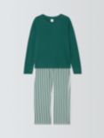 John Lewis Cotton Stripe Wide Leg Bottoms Pyjama Set, Evergreen/Ivory