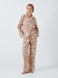 John Lewis Botanical Leopard Brushed Cotton Pyjama Set, Caramel/Ivory