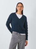 John Lewis V-Neck Soft Cotton Blend Cable Knit Jumper