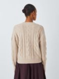 John Lewis V-Neck Soft Cotton Blend Cable Knit Jumper, Toast