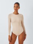 John Lewis Smooth Shaping Long Sleeve Bodysuit, Almond