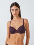 John Lewis Daisy Memory Foam Lace Balcony Bra, Plum