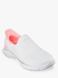 Skechers Go Walk 7 Mia Slip On Trainers, White/Pink