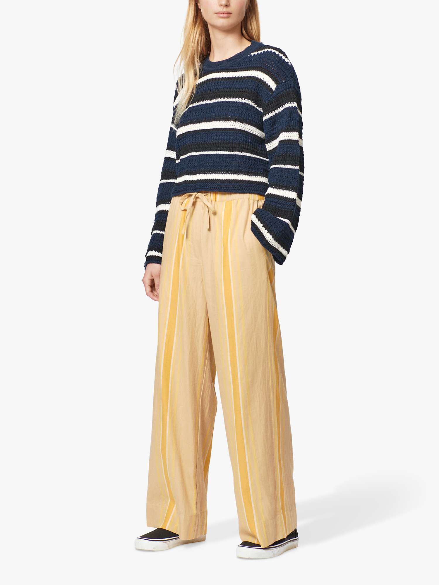 Buy nué notes Waymond Striped Cropped Crochet Jumper, Midnight Online at johnlewis.com