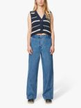 nué notes Rodney Stripe Cropped Knitted Top, Midnight Stripe