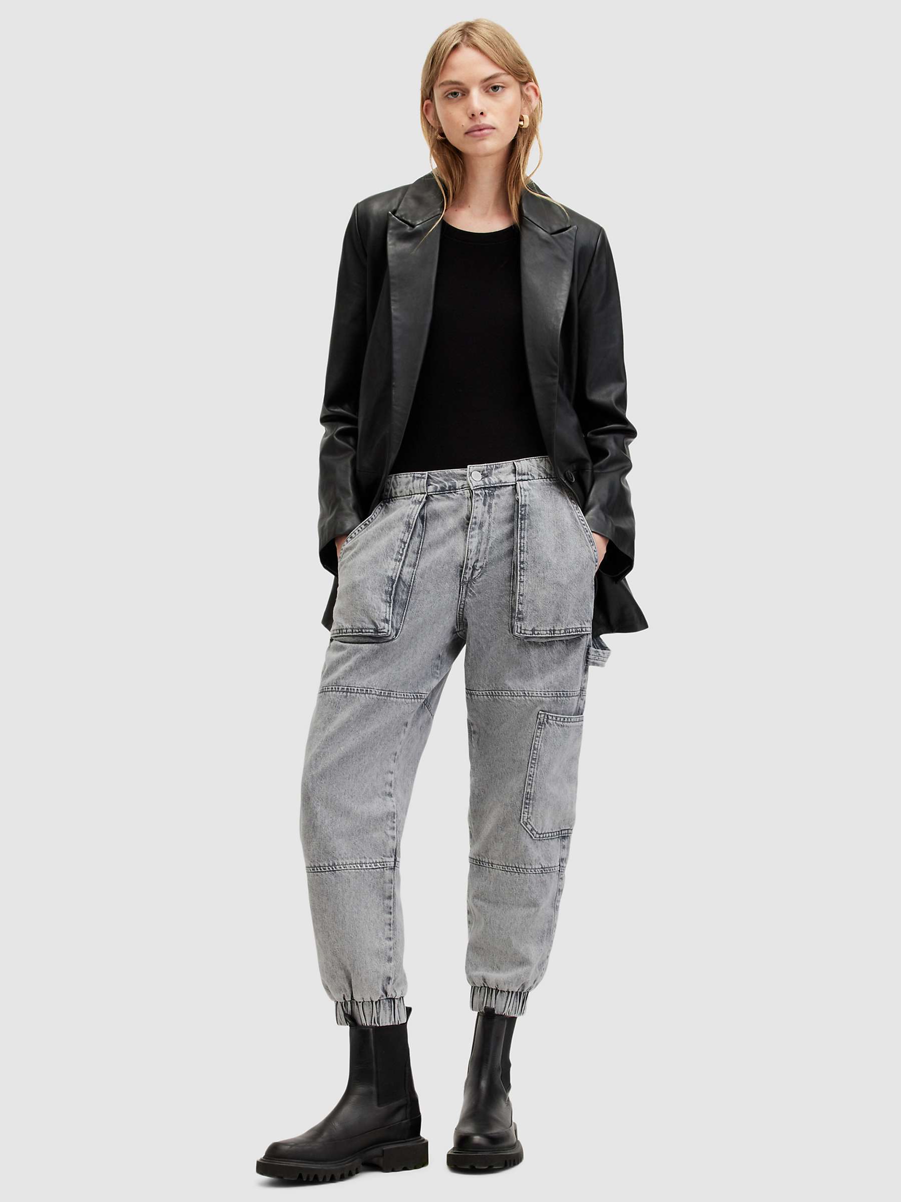 Buy AllSaints Mila High Rise Relaxed Cuffed Jeans, Washed Grey Online at johnlewis.com
