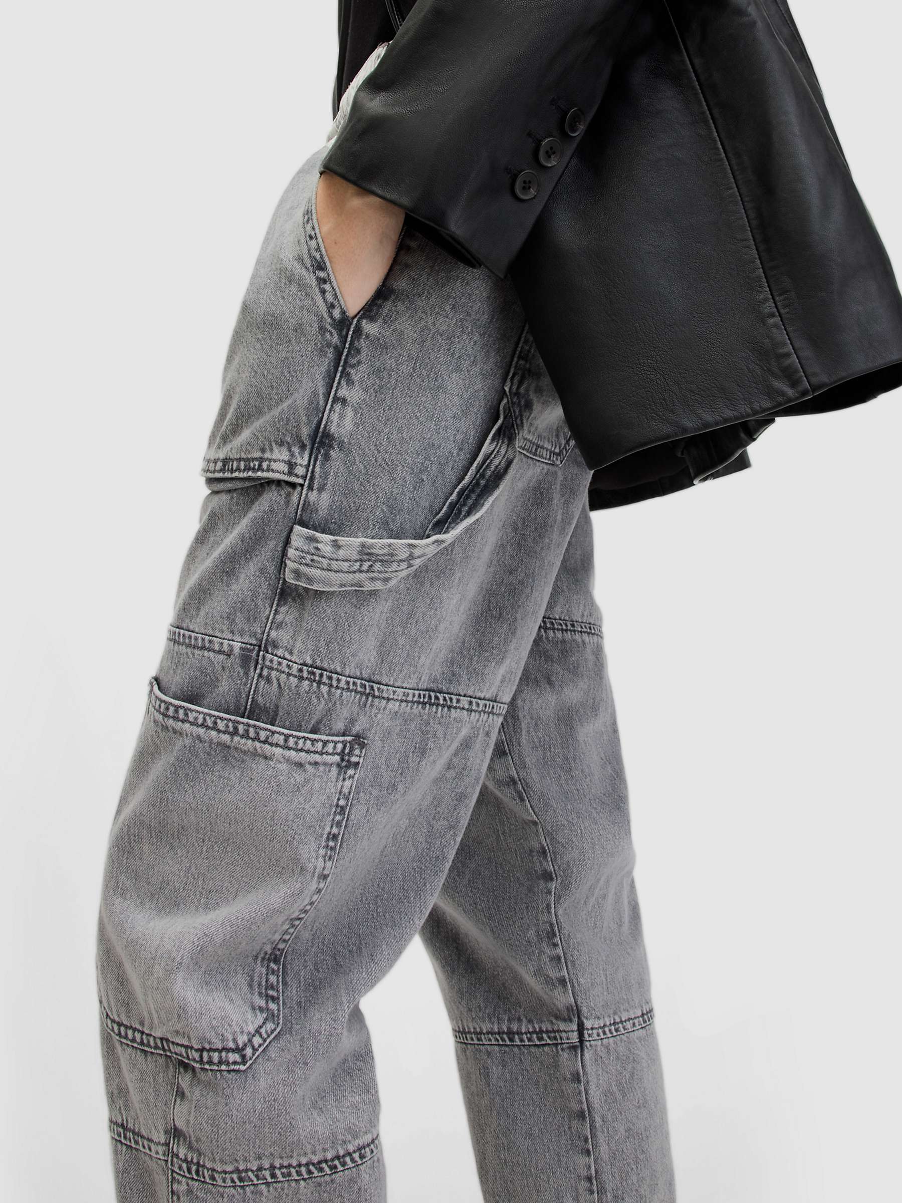 Buy AllSaints Mila High Rise Relaxed Cuffed Jeans, Washed Grey Online at johnlewis.com