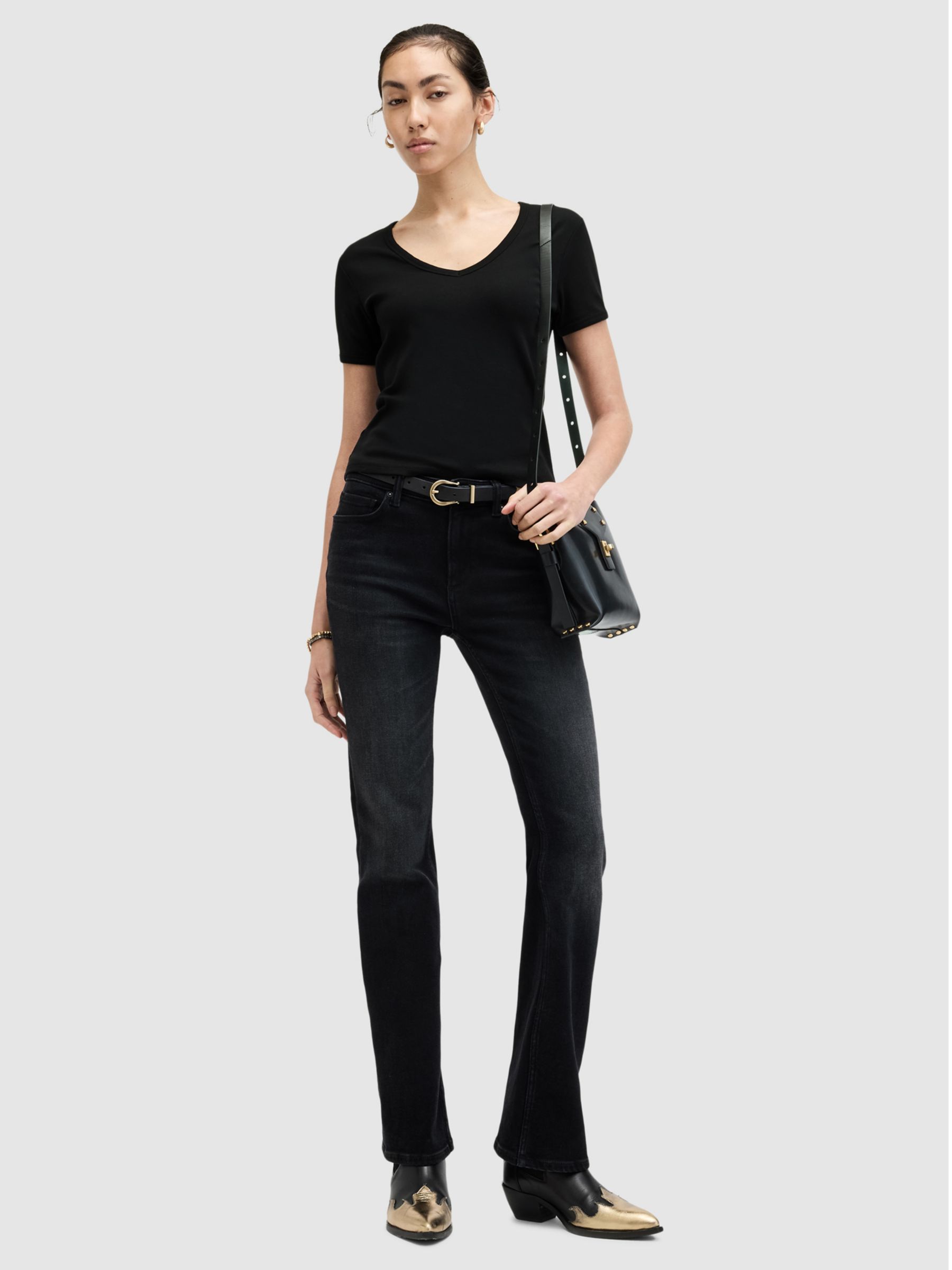 AllSaints Evie V-Neck T-Shirt, Black, 6