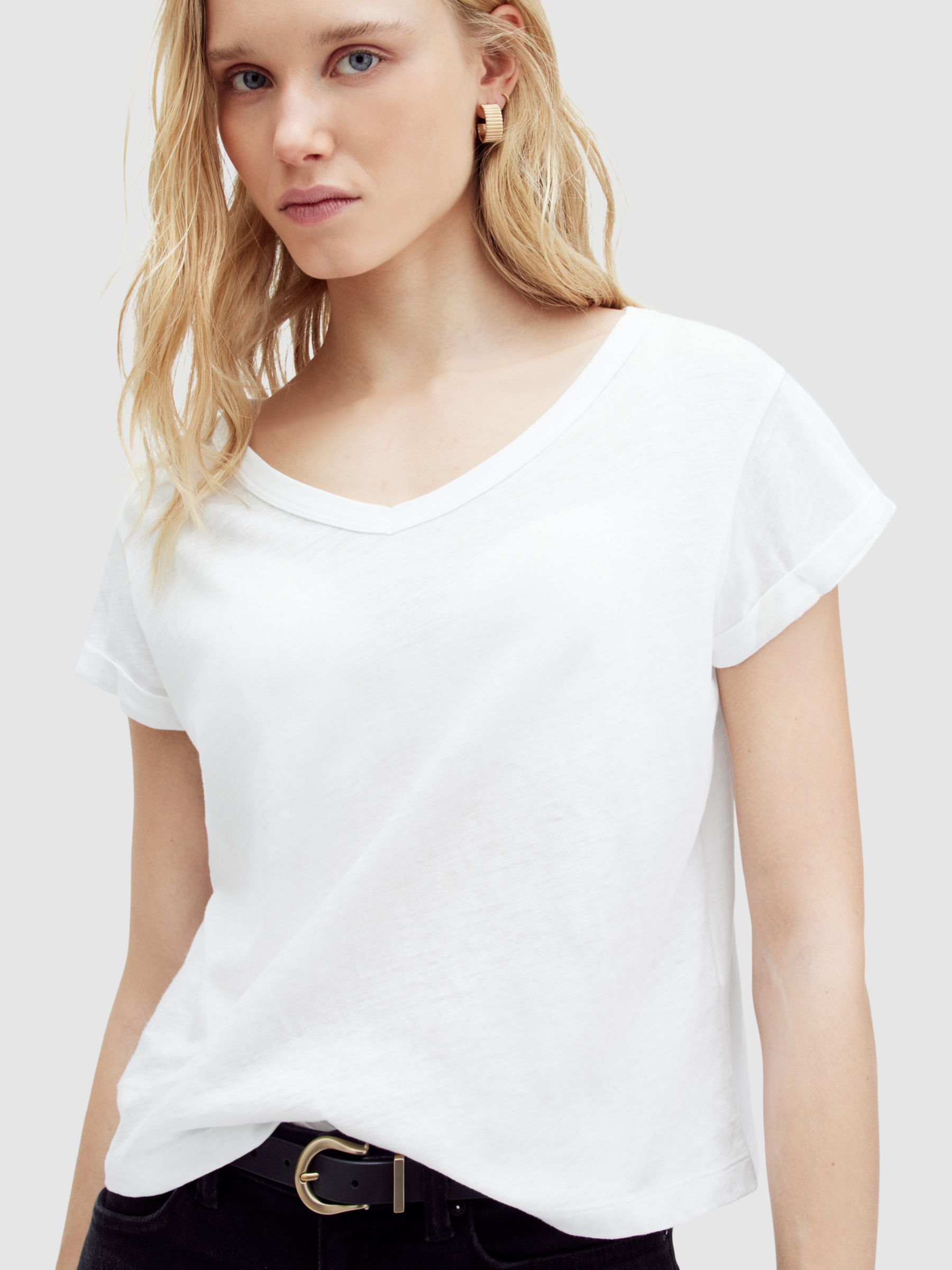 Buy AllSaints Anna V-Neck T-Shirt, White Online at johnlewis.com