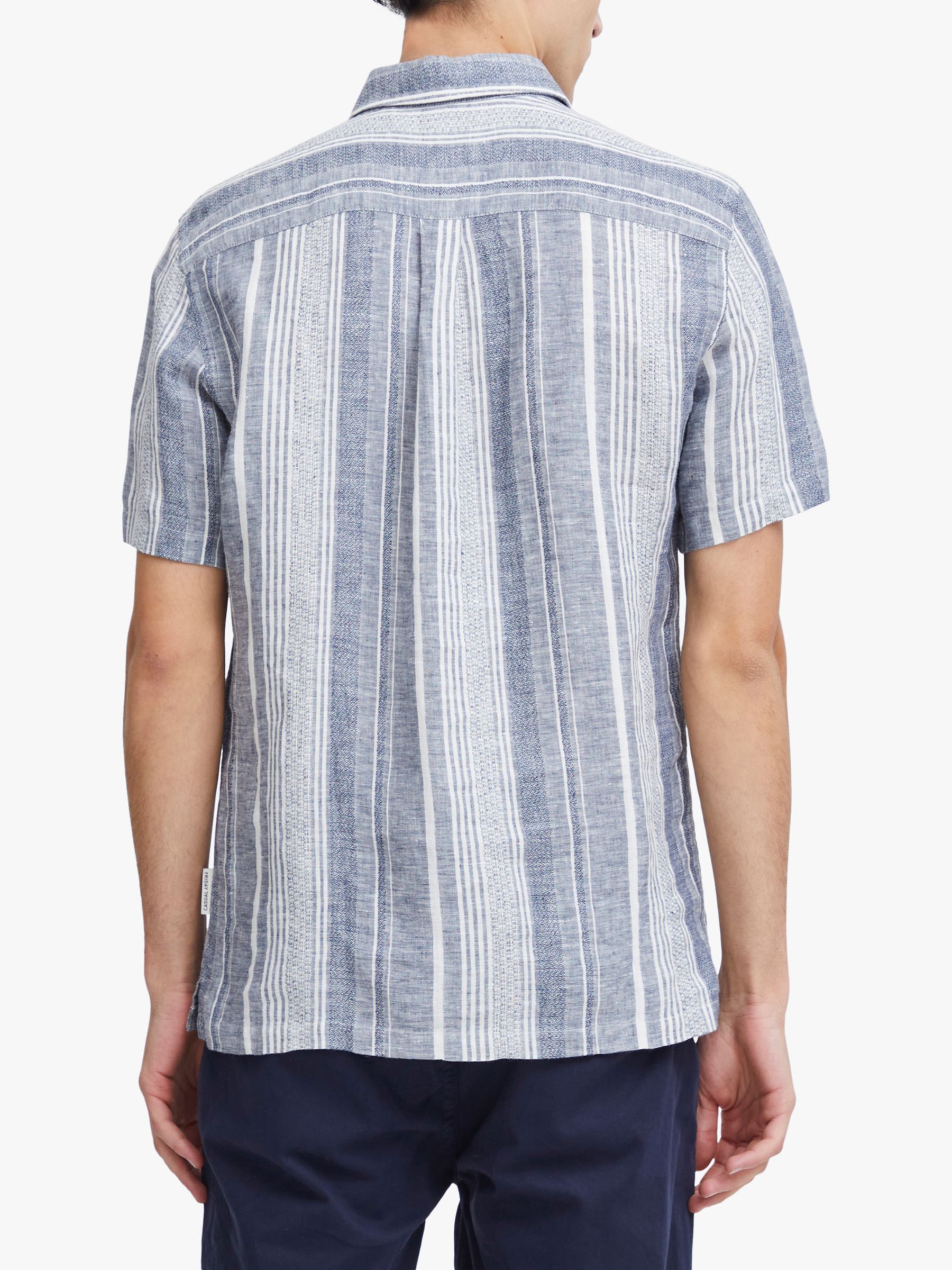 Casual Friday Anton Short Sleeve Stripe Linen Shirt, Navy/White, S