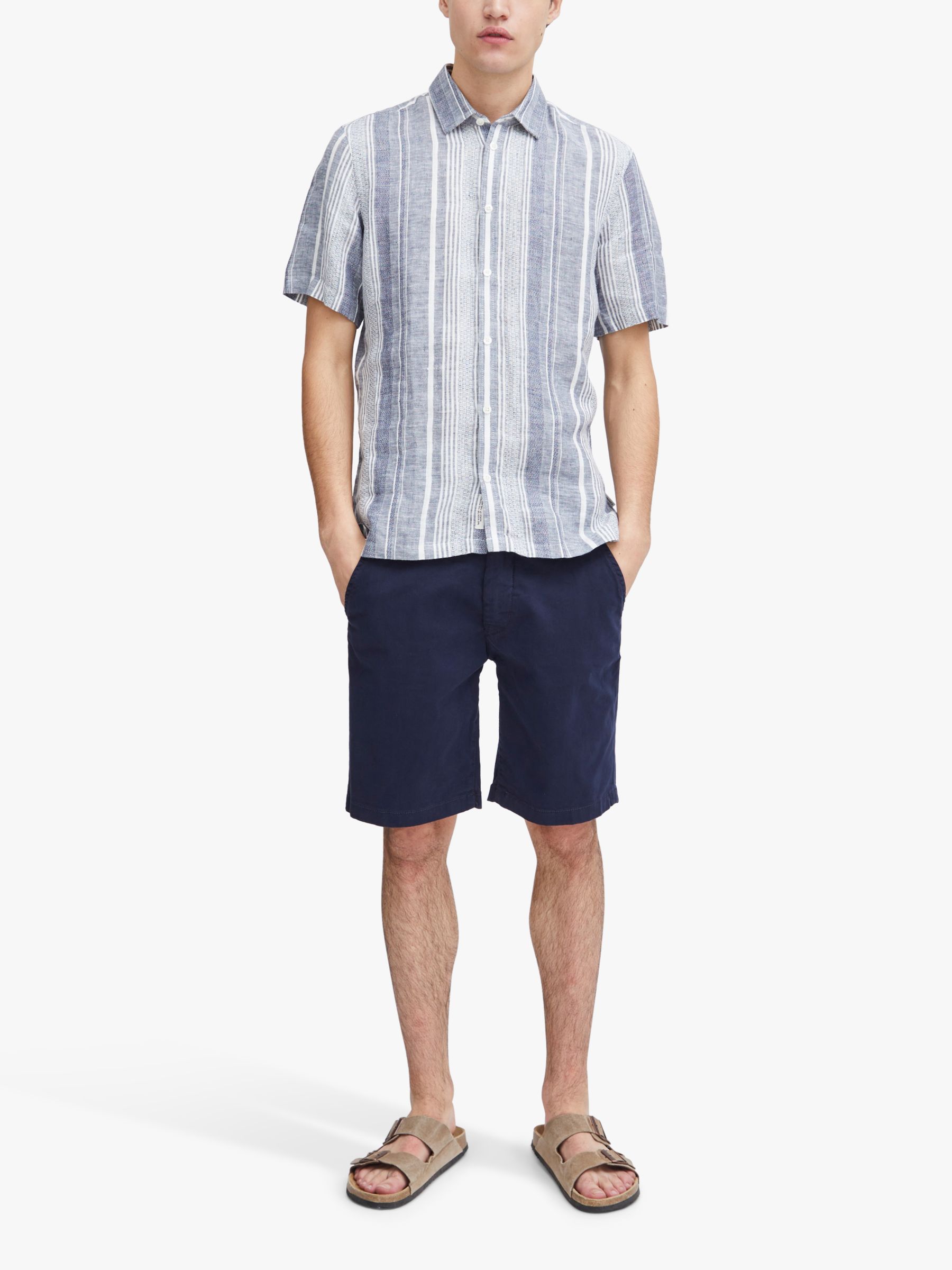 Buy Casual Friday Anton Short Sleeve Stripe Linen Shirt, Navy/White Online at johnlewis.com