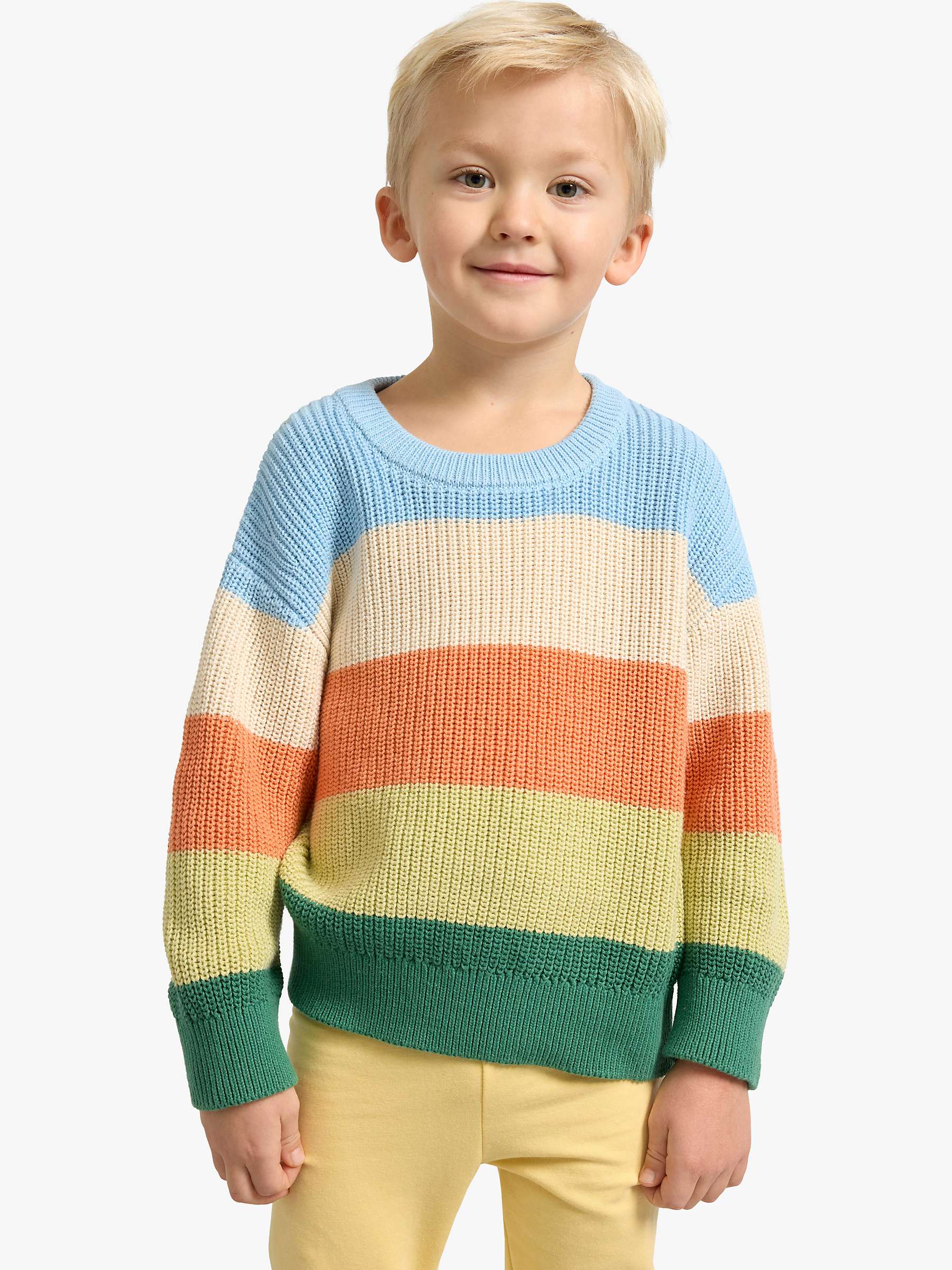 Buy Lindex Kids' Organic Cotton Rib Wide Stripe Jumper, Light Blue/Multi Online at johnlewis.com
