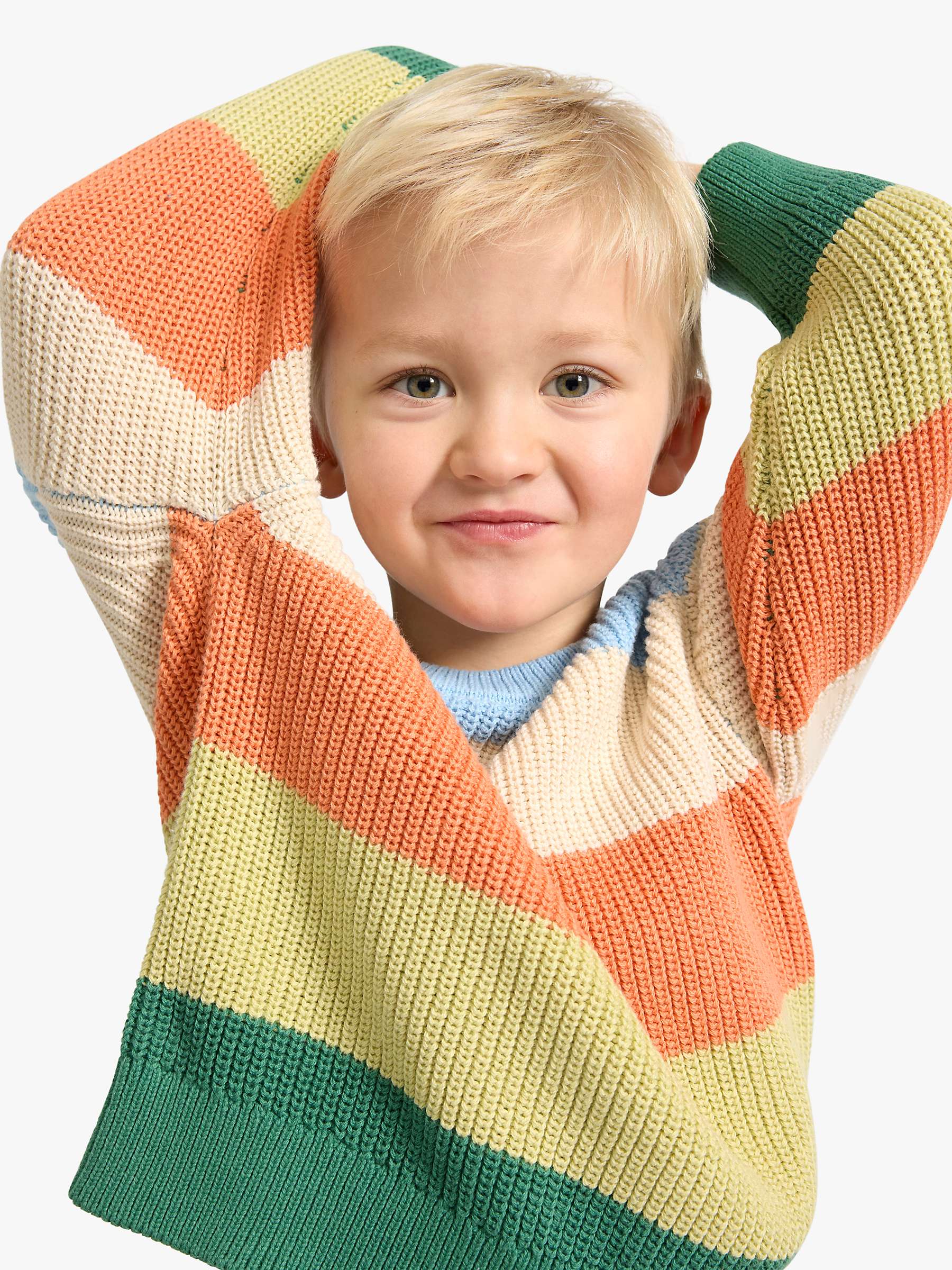 Buy Lindex Kids' Organic Cotton Rib Wide Stripe Jumper, Light Blue/Multi Online at johnlewis.com
