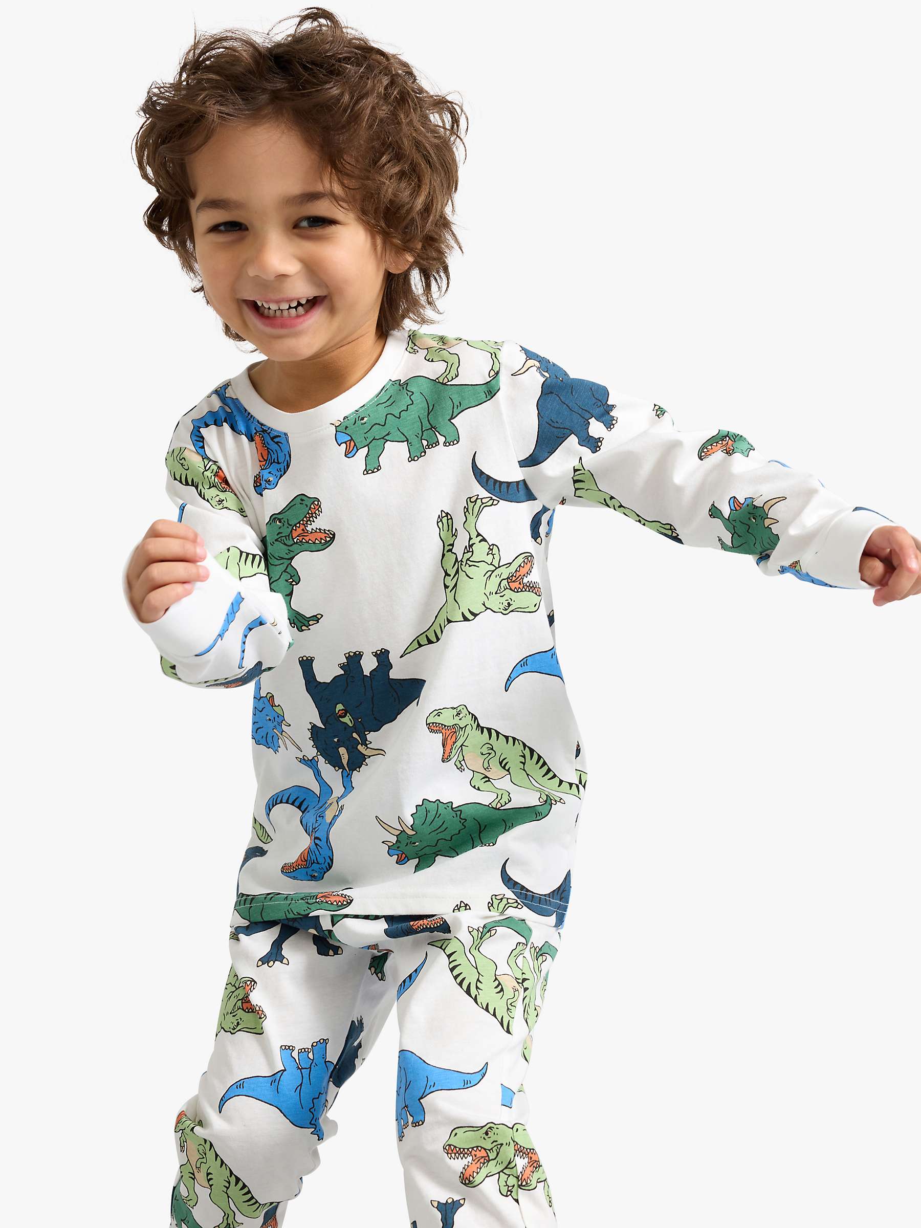 Buy Lindex Kids' Cotton Dinosaur Print Pyjama Set, White Online at johnlewis.com