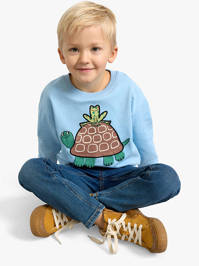 Lindex Kids' Organic Cotton Turtle Print Jumper, Light Blue
