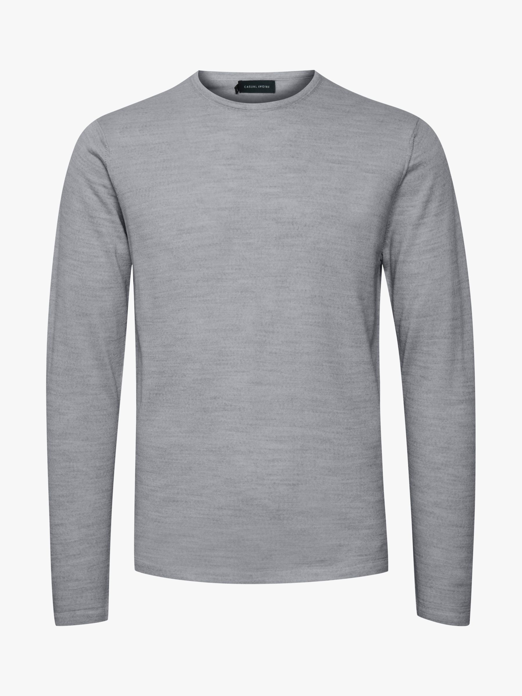 Casual Friday Kent Lightweight Merino Crew Neck Knit, Light Grey ...