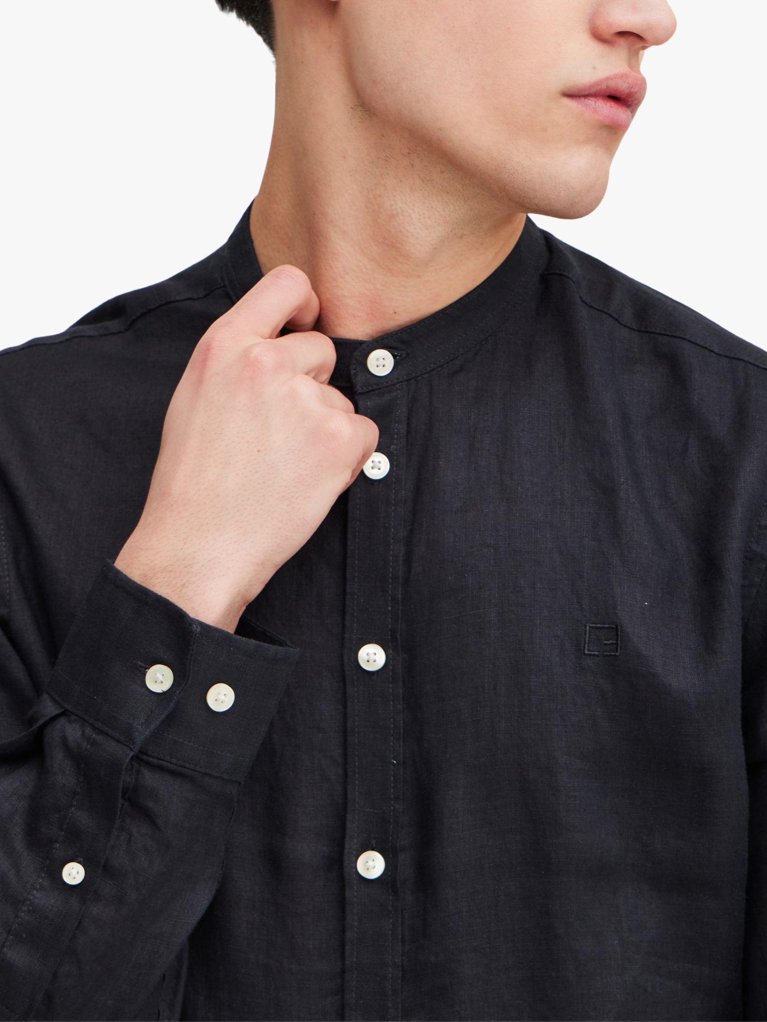 Casual Friday Anton Long Sleeve Linen Grandad Shirt, Black Beauty, S