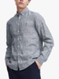 Casual Friday Anton Long Sleeve Linen Shirt, Navy Blazer Melange