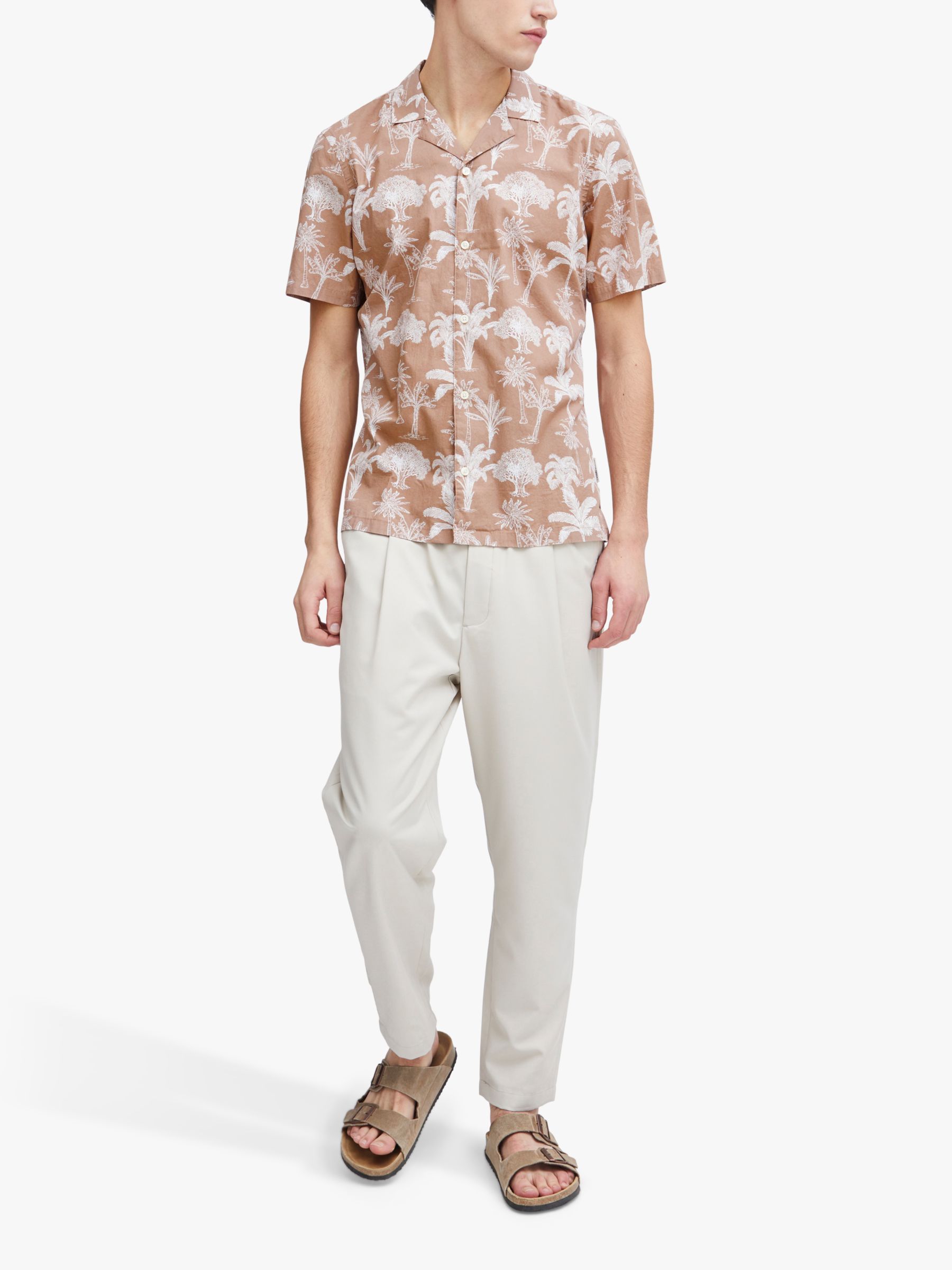 Casual Friday Anton Short Sleeve Palm Linen Shirt, Beaver Fur, S