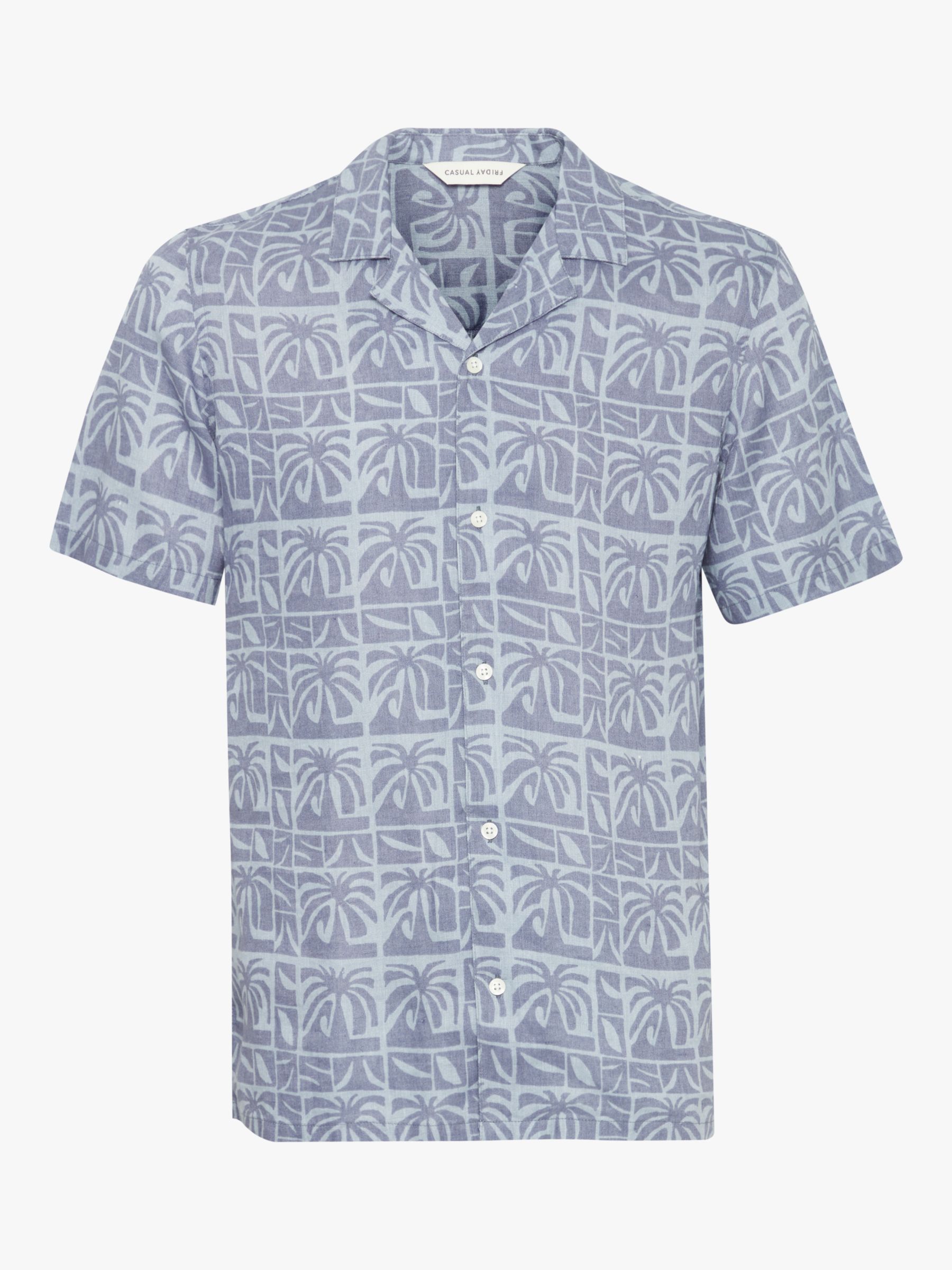 Casual Friday Anton Short Sleeve Palm Linen Shirt, Heron, S
