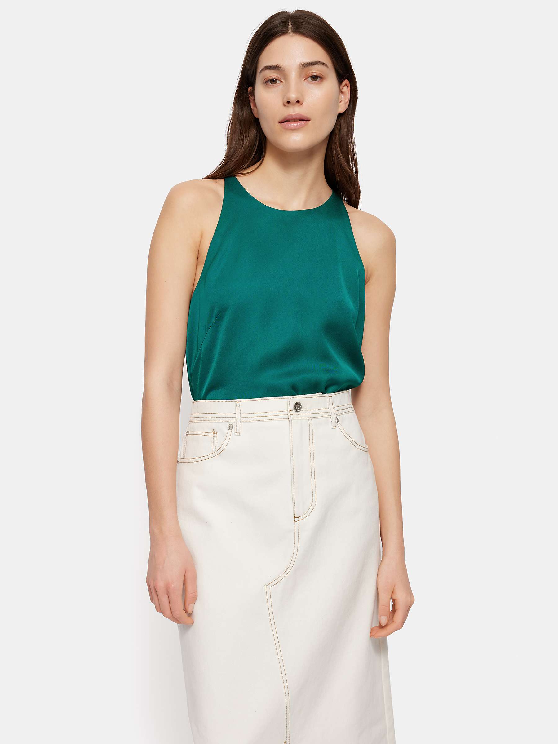 Buy Jigsaw Sleeveless Satin Top, Green Online at johnlewis.com