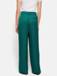 Jigsaw Pleat Front Wide Leg Satin Trousers, Green