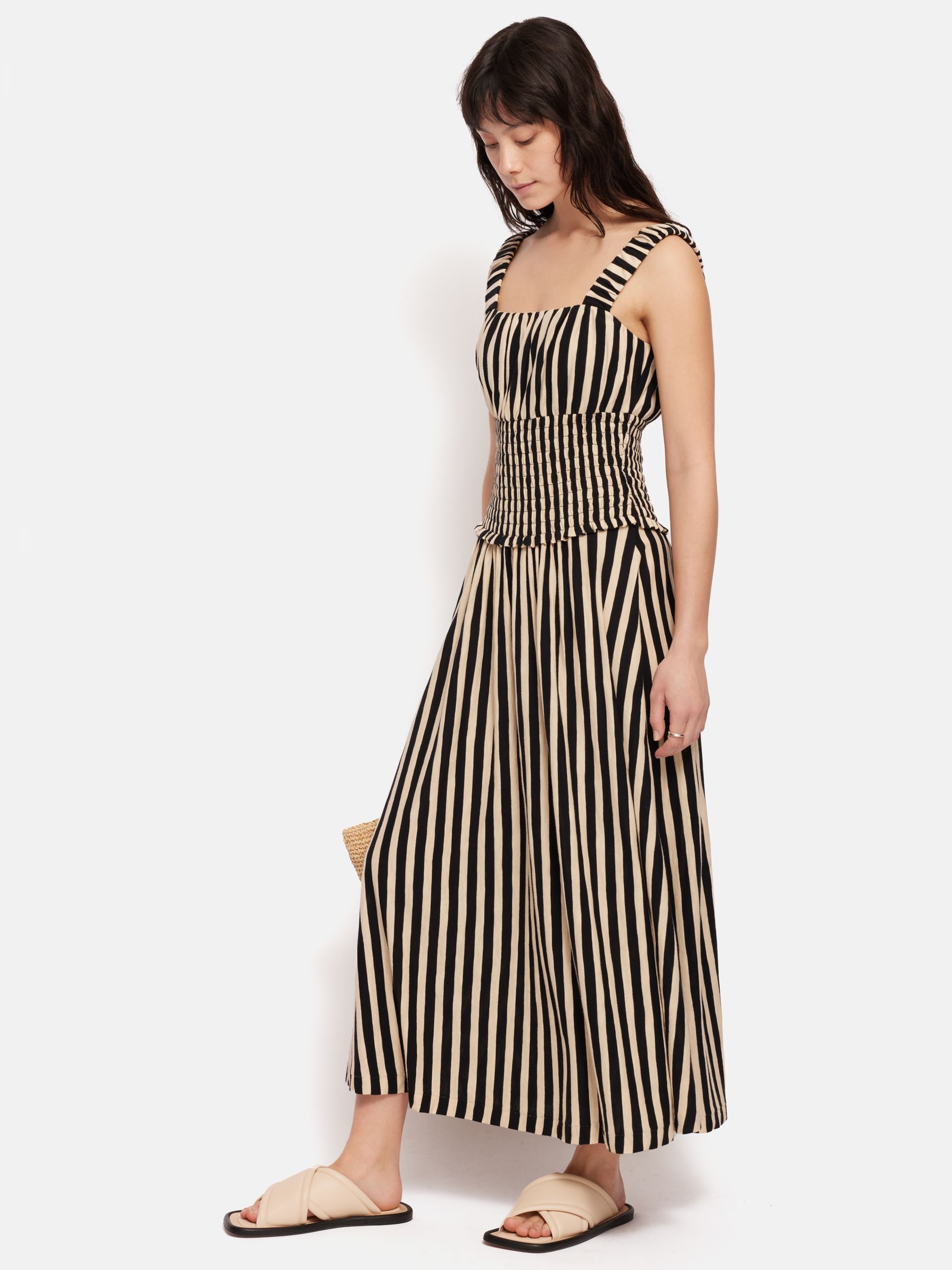 Jigsaw Striped Cotton Slub Jersey Maxi Dress, Black/Beige, XS
