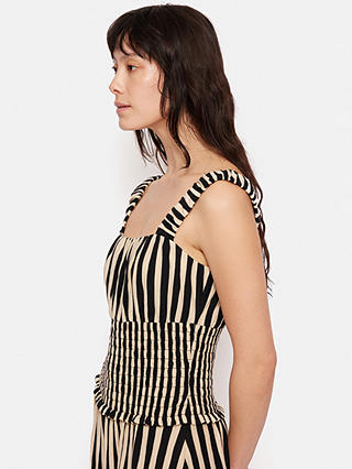 Jigsaw Striped Cotton Slub Jersey Maxi Dress, Black/Beige