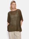 Jigsaw Linen Open Knit Poncho, Khaki