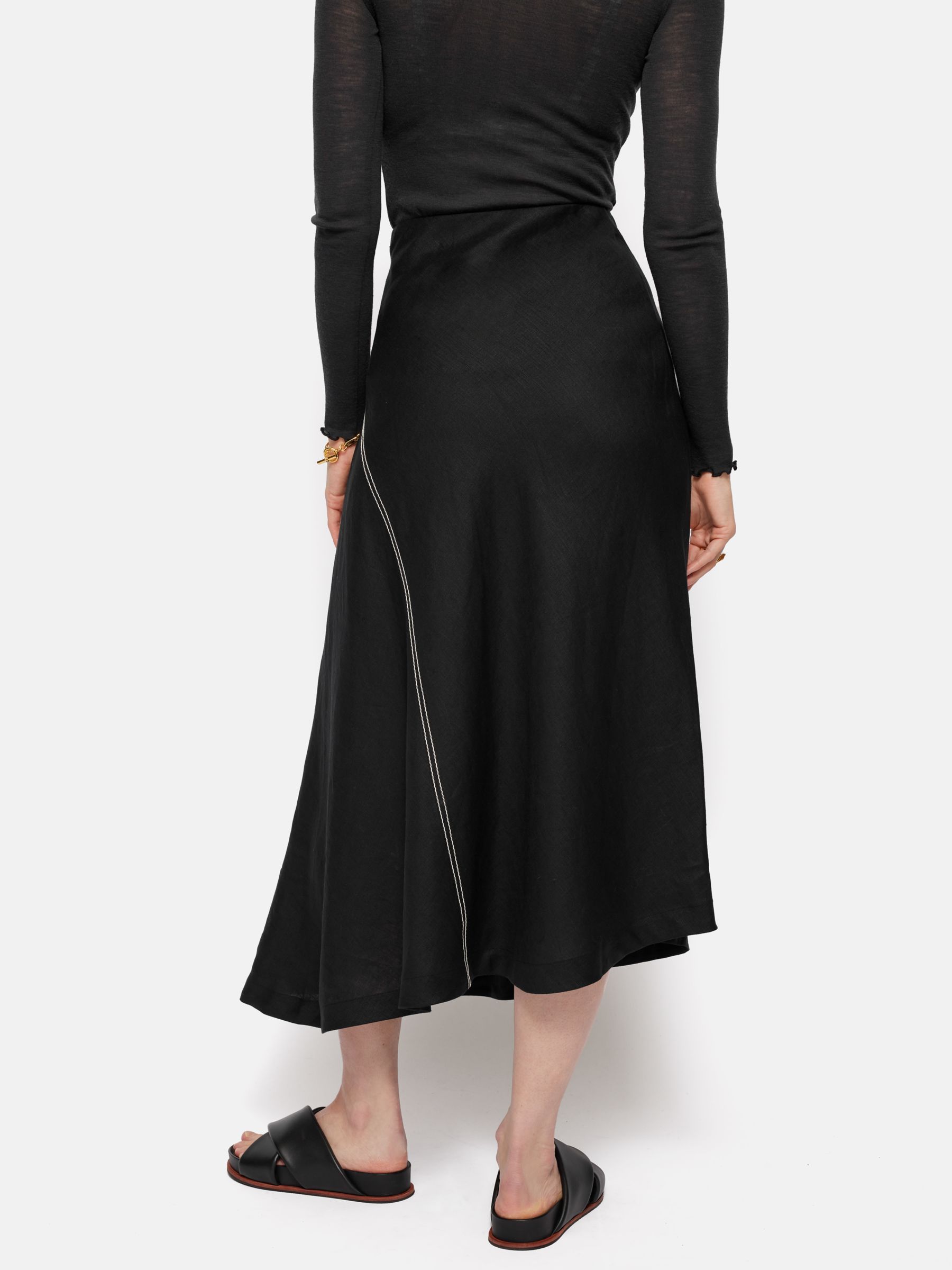 Jigsaw Linen Bias Cut Midi Skirt, Black, 6
