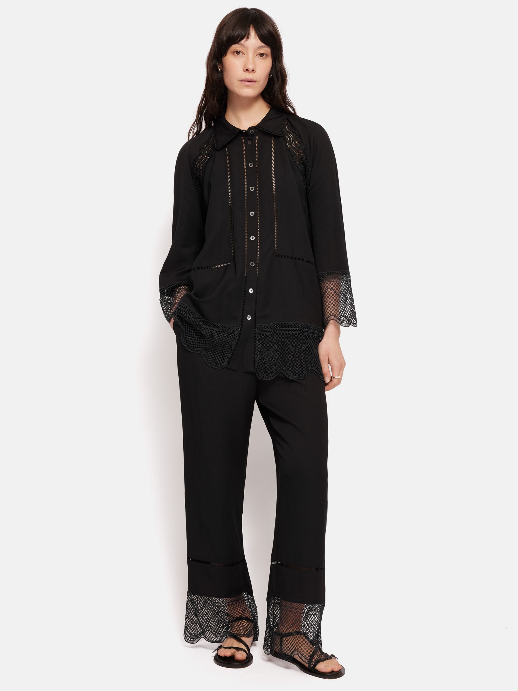 Jigsaw Scallop Lace Trim Shirt, Black, 6