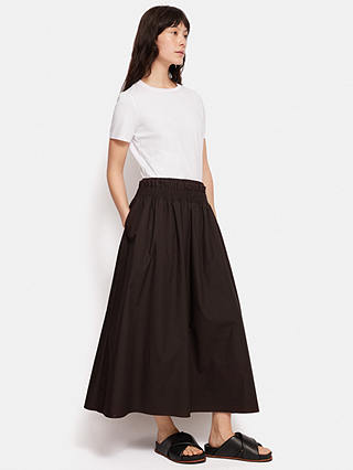 Jigsaw Cotton Poplin Midi Skirt, Brown