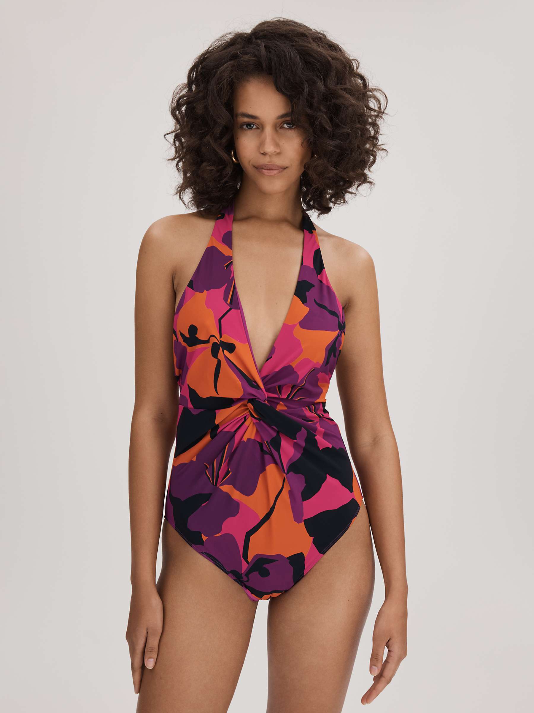 Buy FLORERE Abstract Floral Twist Front Halterneck Swimsuit, Multi Online at johnlewis.com