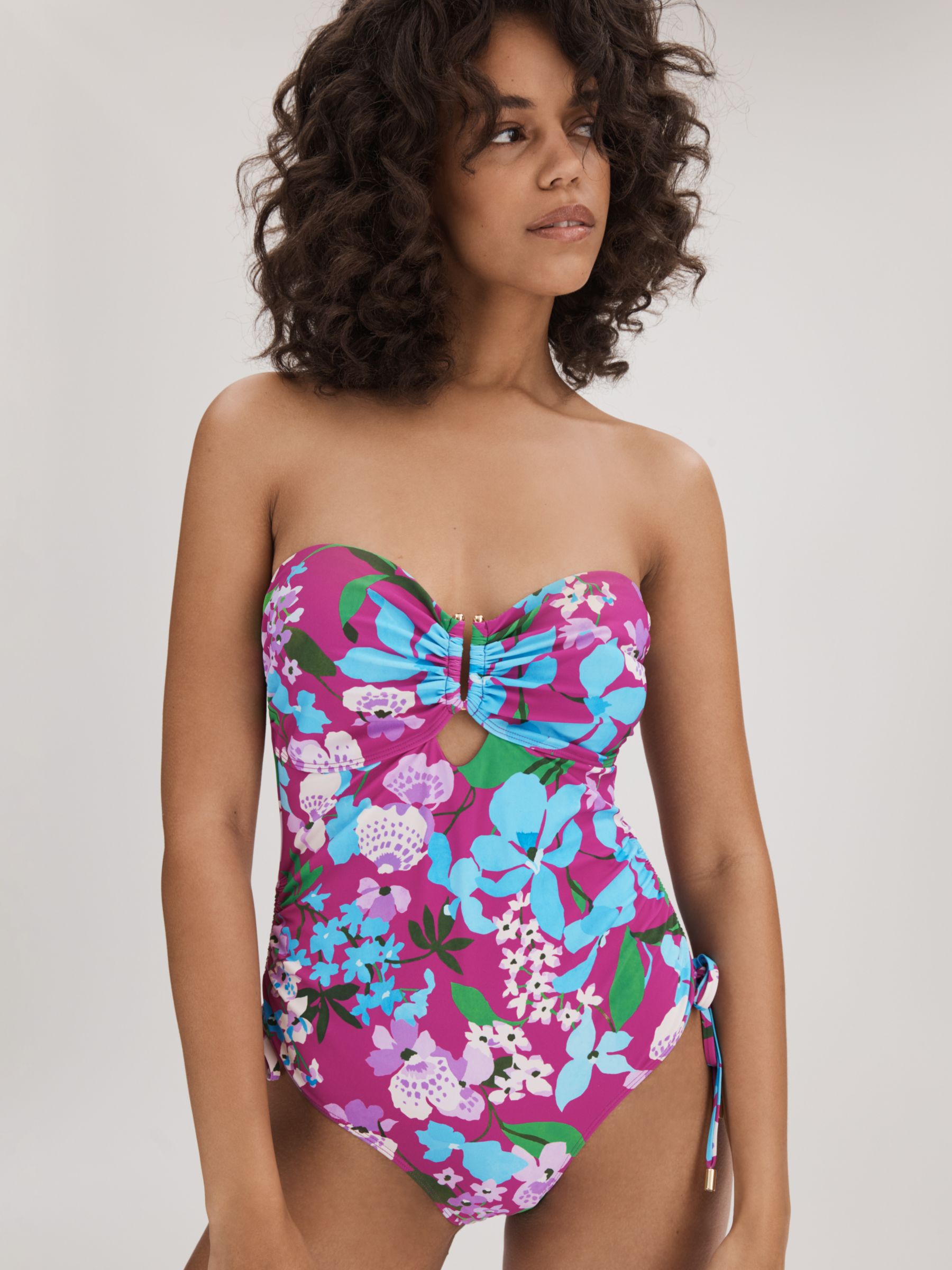 Buy FLORERE Floral Print Ruched Bandeau Swimsuit, Multi Online at johnlewis.com