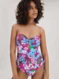 FLORERE Floral Print Ruched Bandeau Swimsuit, Multi