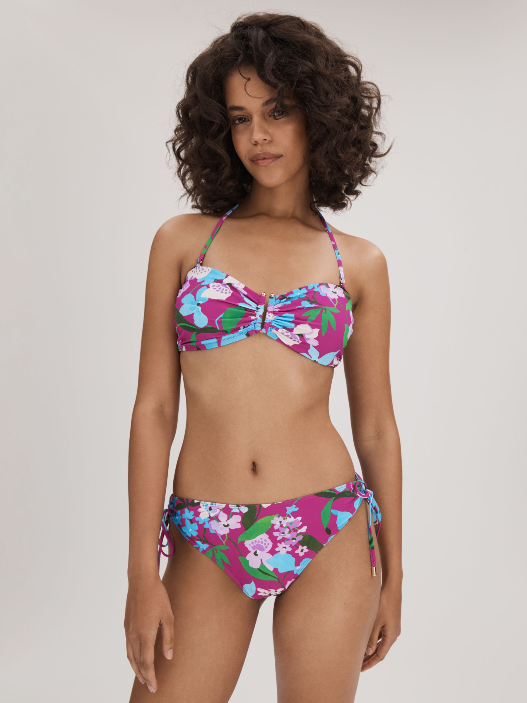 Buy FLORERE Floral Print Side Ruched Bikini Bottoms, Multi Online at johnlewis.com