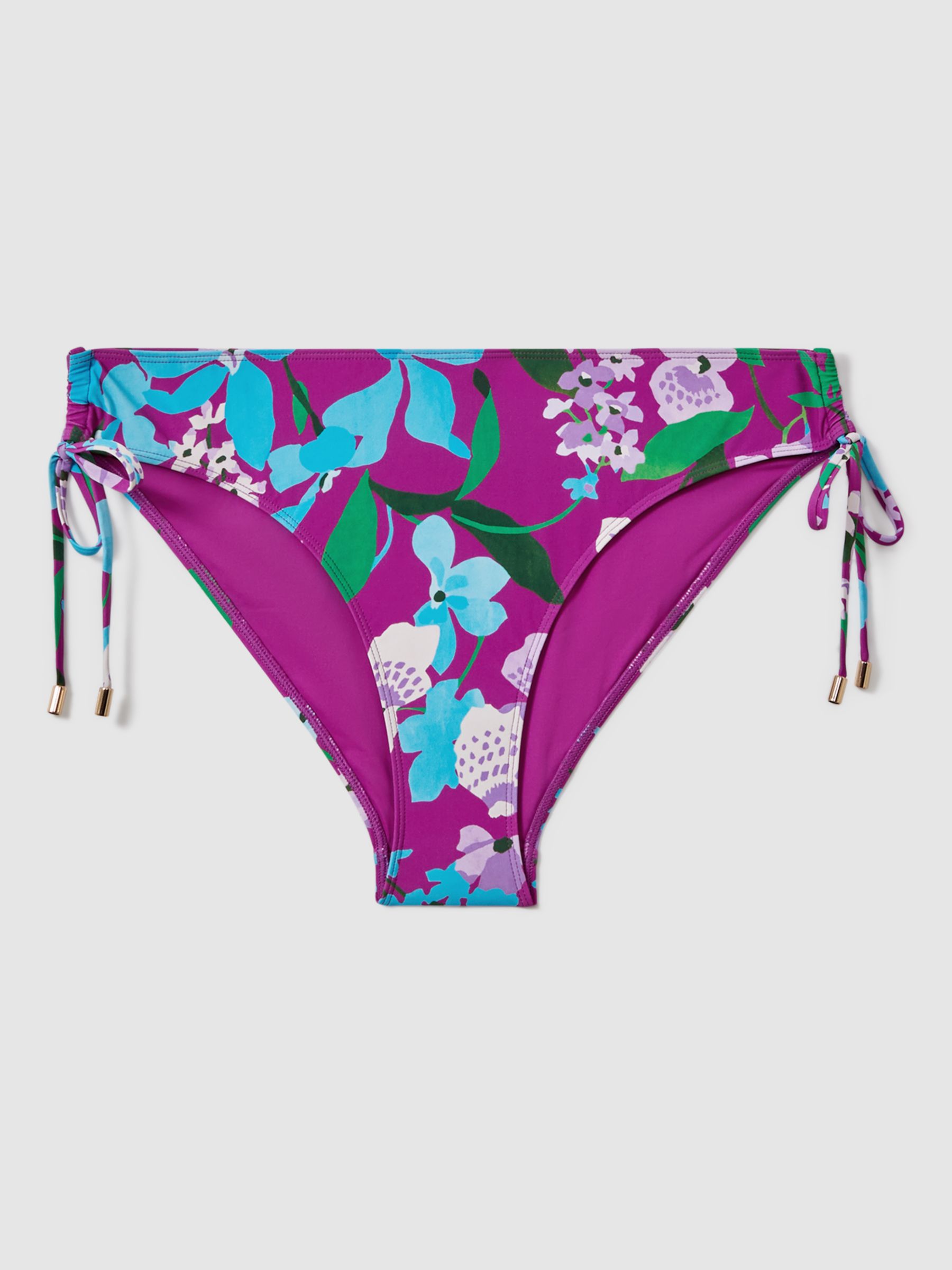 FLORERE Floral Print Side Ruched Bikini Bottoms, Multi, 8