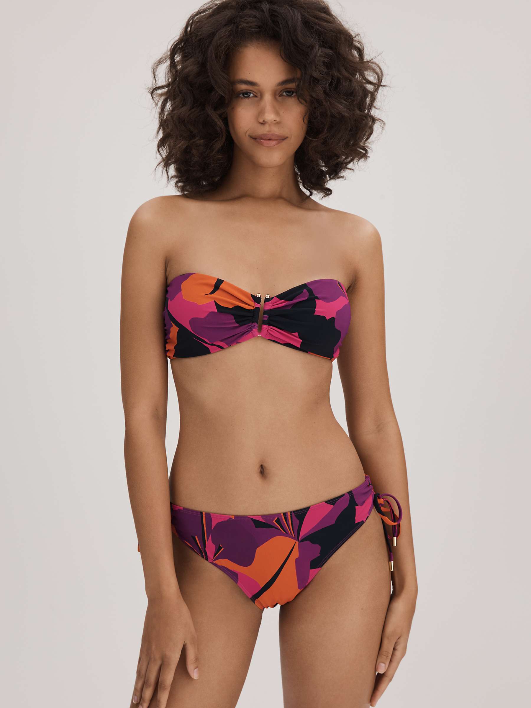 Buy FLORERE Abstract Floral Print Bandeau Bikini Top, Pink/Orange Online at johnlewis.com