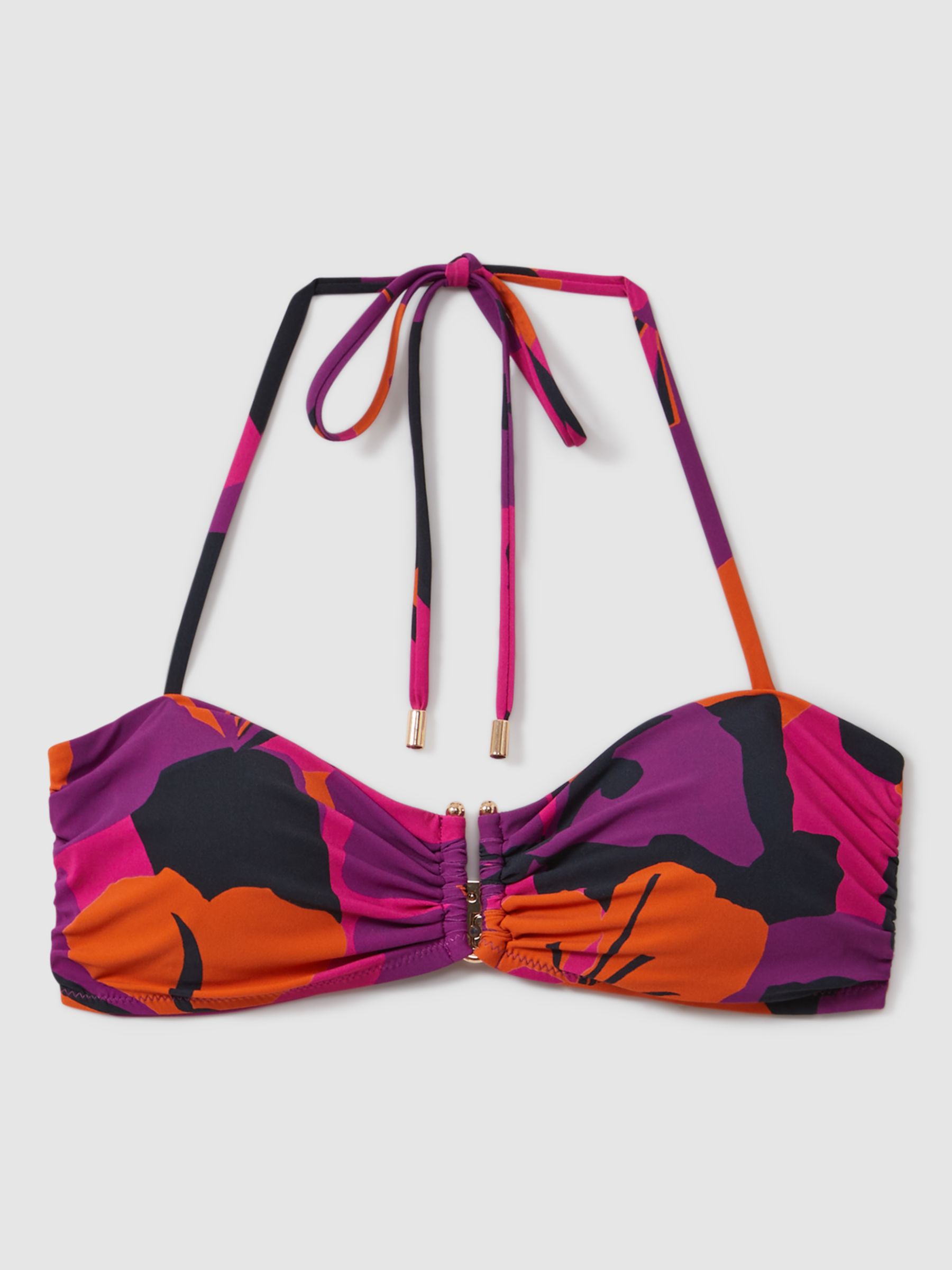 FLORERE Abstract Floral Print Bandeau Bikini Top, Pink/Orange, 8