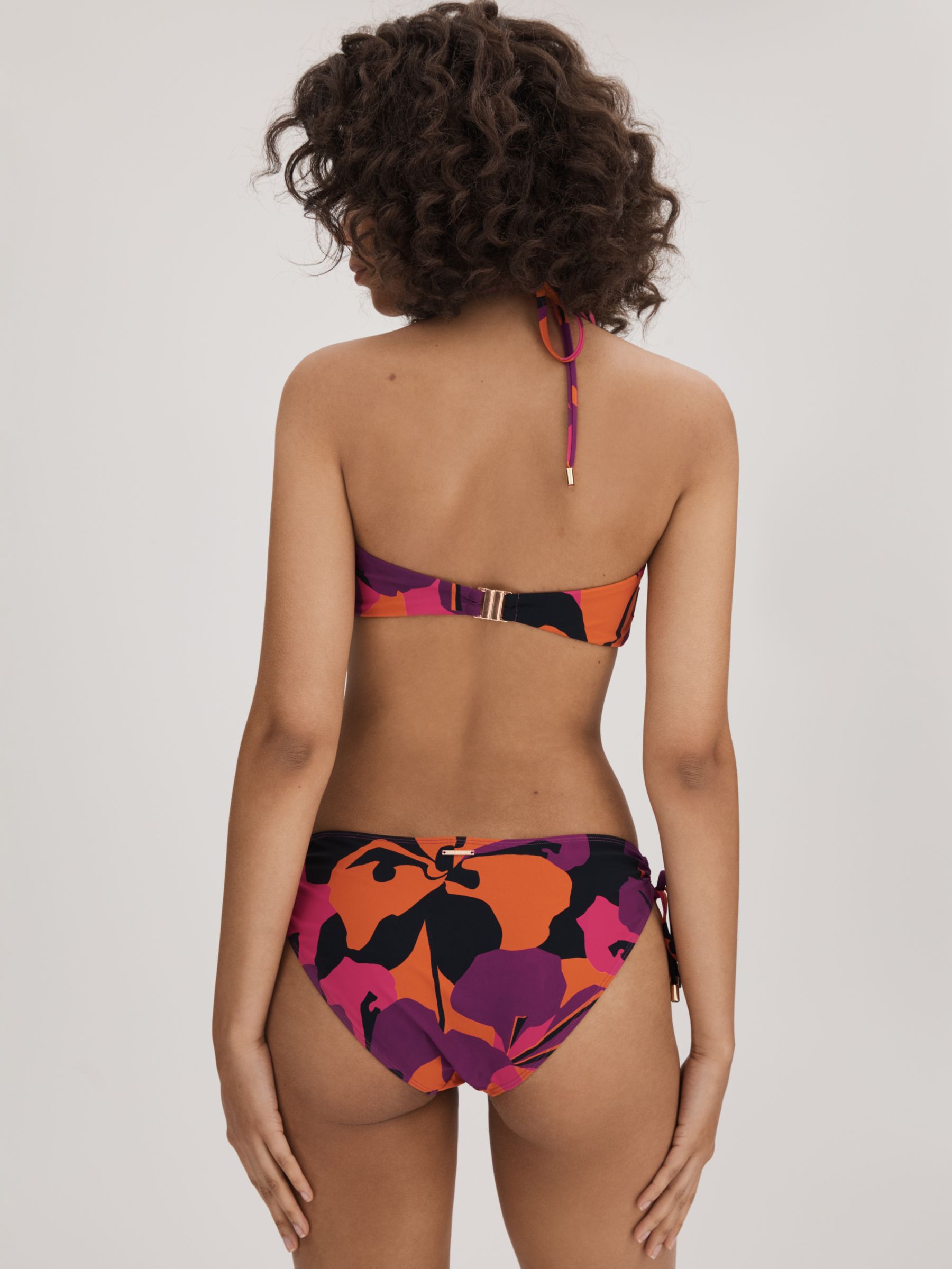 FLORERE Abstract Floral Print Bandeau Bikini Top, Pink/Orange, 8