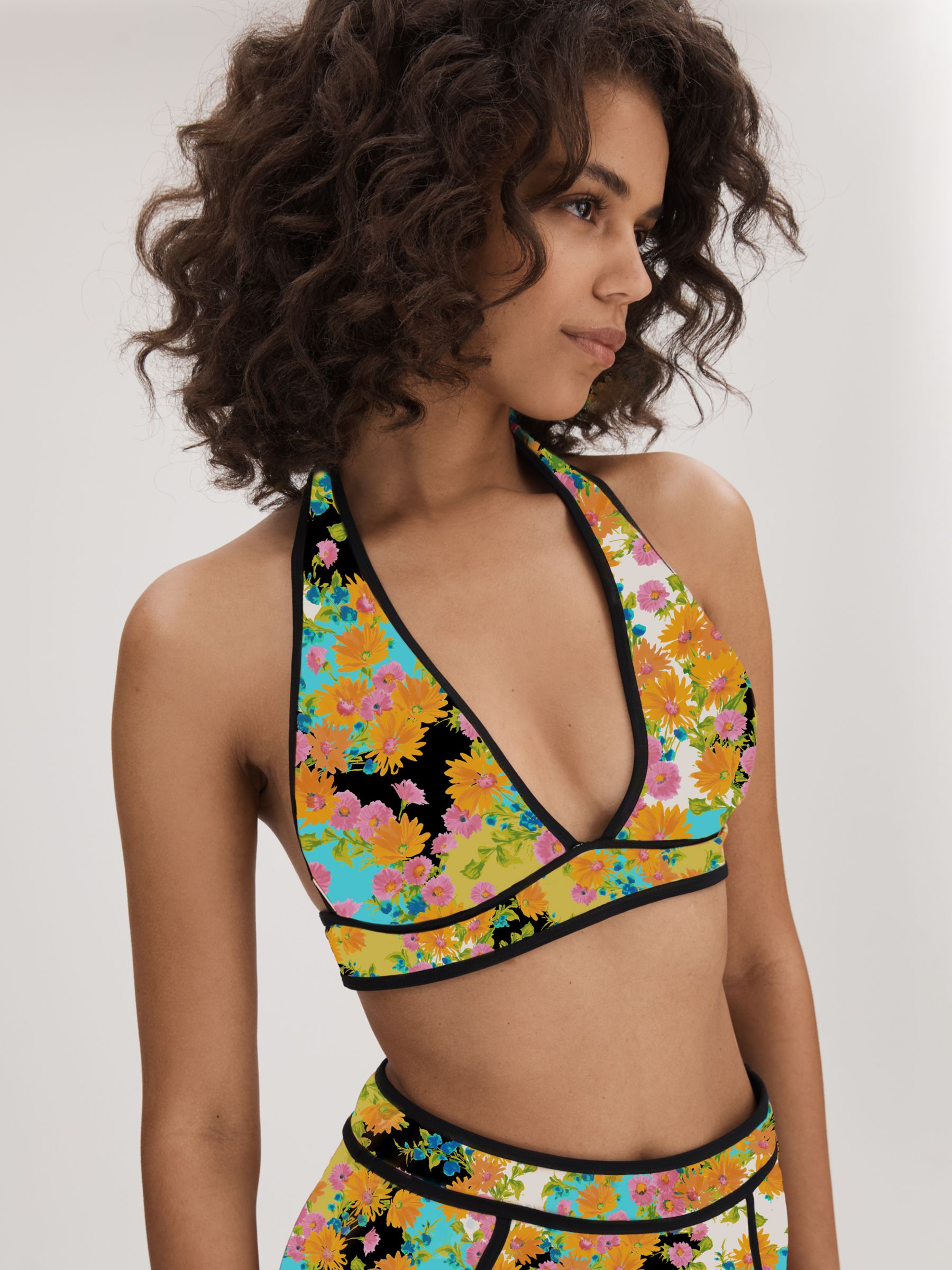 FLORERE Floral Print Halterneck Triangle Bikini Top, Multi, 8